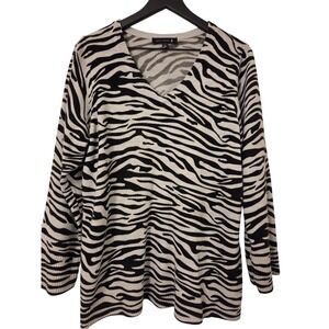 Ryan Wylde 1X Zebra Print‎ Sweater Long Sleeve V Neck Knit Pullover